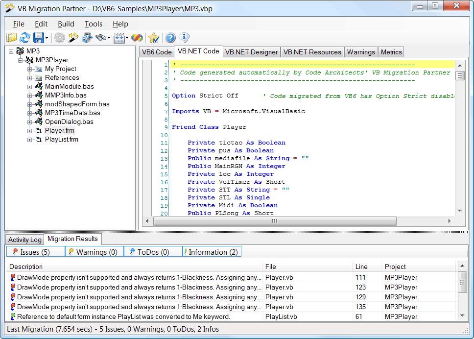 VB Migration Partner - Main window