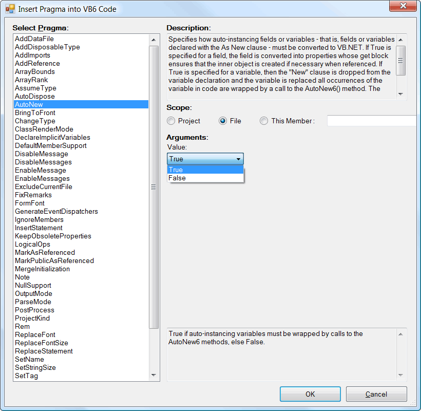 VB Migration Partner - Insert Pragma window